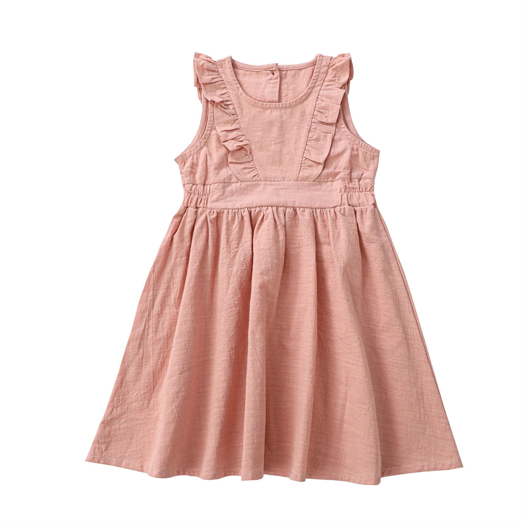 Children's Flying Sleeve Cotton Dress Girls' Skirt Summer Clothing Solid Color Short Ins
