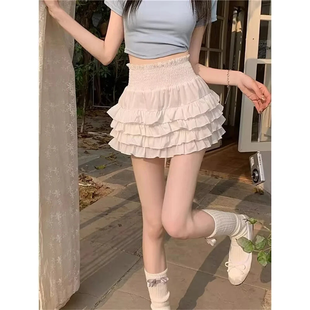 Women High Waist Pure Slim Summer College Popular Simple Sexy Sweet Girls Fashion Clothes 2024 New Korean Ball Gown Mini Skirts