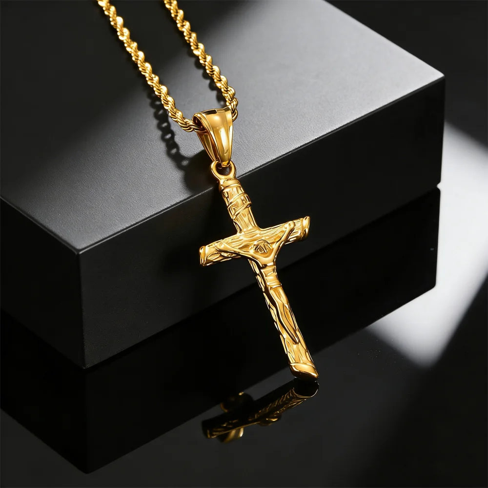 Stainless Steel Cross Necklace For Men, Christian Jesus Pendant Necklace, Catholicism Religious Faith Jewelry Easter Gifts