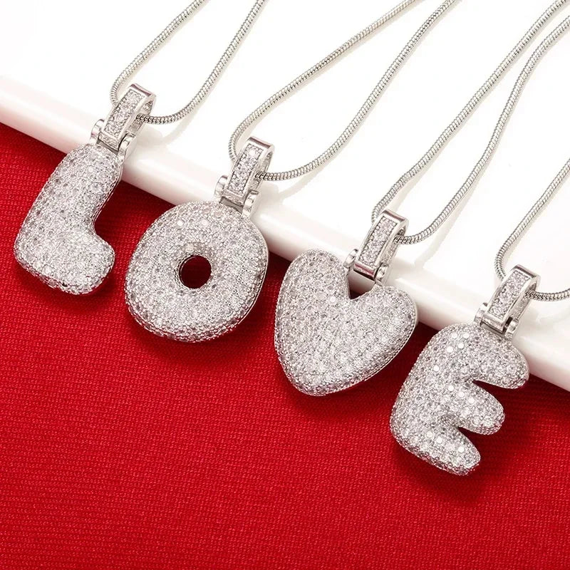 Zhukou 1.25X500Mm Fat And Lovely Crystal Brass Silver Color Letter Necklace For Women'S Friends Birthday Model: Vl34