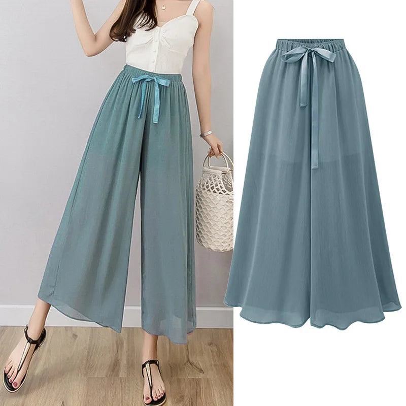2026 Summer New Thin Women's Wide Leg Skirts Pants, Fashion Loose Ankle-Length Pants,Black Green Red,Asian Size M-5XL,6XL,7XL