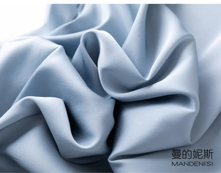 Tcyeek Women Silk Dress 93%Silk 7%Spandex Spaghetti Strap Mid Dresses 2024 Summer New Clothes Blue