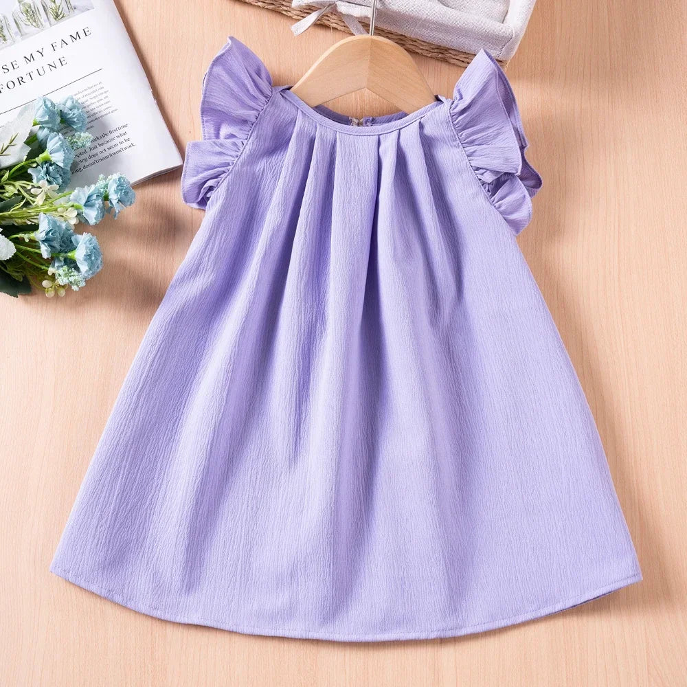 Toddler Girl Ruffle Sleeveless Dress, Solid Flared Hem Princess Party Dress, Elegant Vintage Casual Sundress for Baby Girls 1-6Y