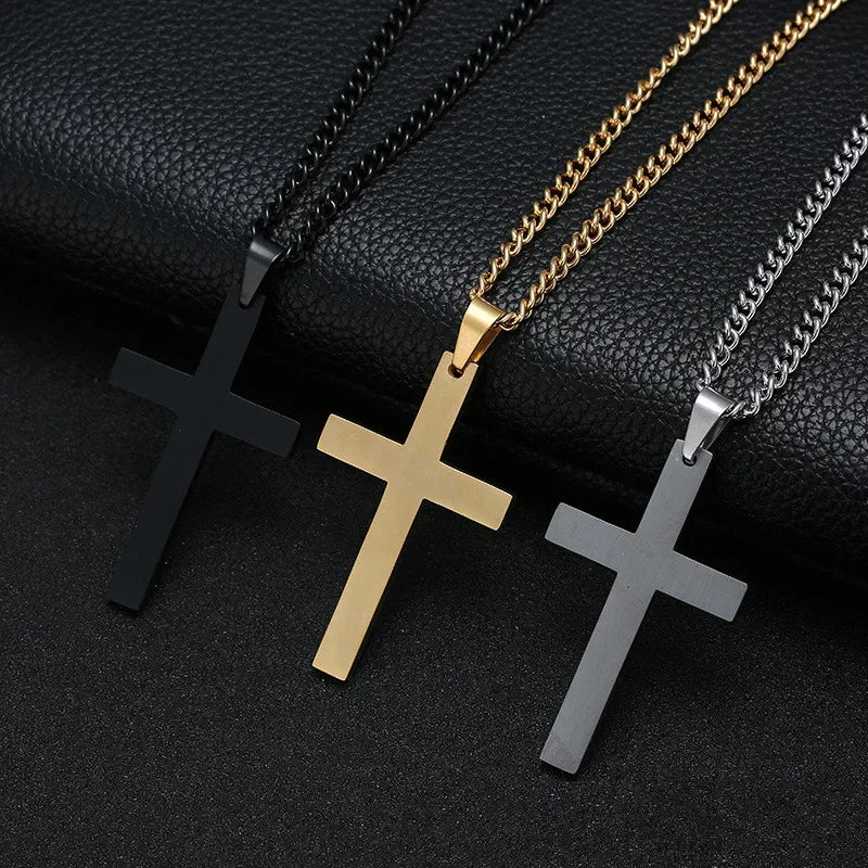 Vintage Gothic Pendant Cross Necklace Cool Street Style Punk Jewelry For Men Women'S Black Chain Accessories Decoration