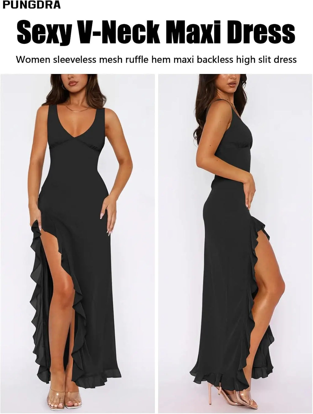 Luxury Black Formal Maxi Dress For Women Ruched Bust High Waist Flowy Ruffle Hem Gown For Brunch Birthday Wedding Guest Clubwear