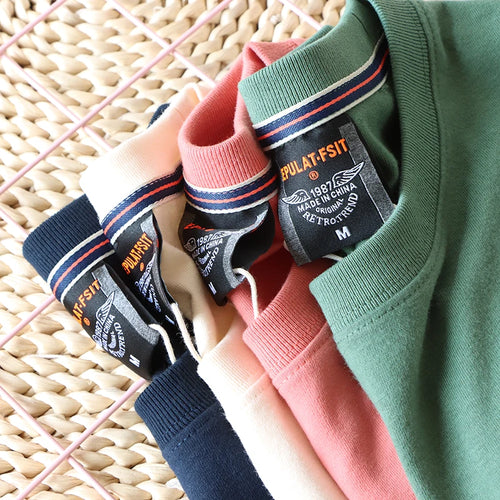 American Retro Long Sleeve O Neck Letter Print T Shirt For Men 100 Percent Cotton Washed Casual Youth Top