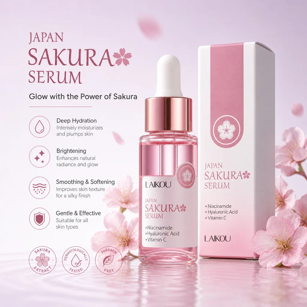 Sakura Serum Niacinamide Hyaluronic Acid Vitamin C Brightening Hydrating Moisturizing Glow Boost Daily Facial Skin Care Essence