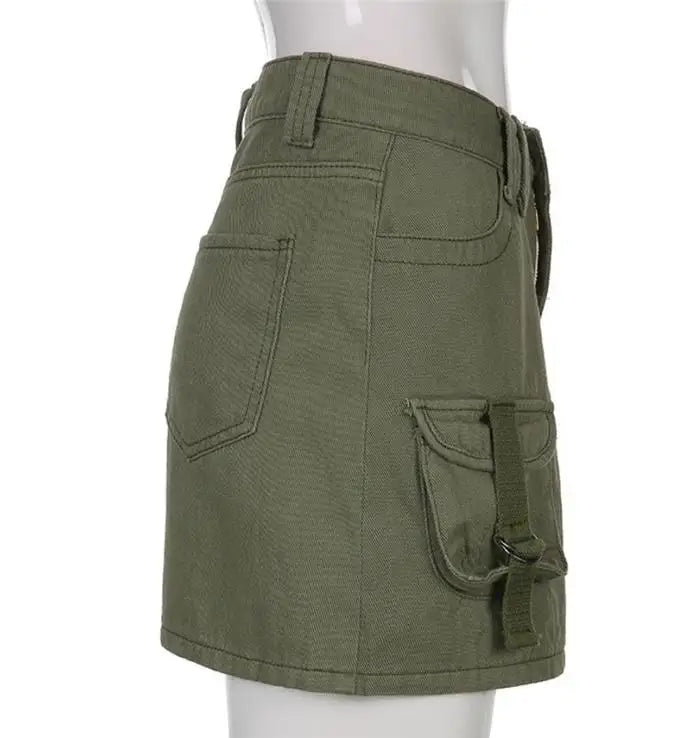 Fashion Low Waist Bodycon Short Skirt Sexy Cargo  Skirt Street Style with Sash Thickened Summer Collection for Women