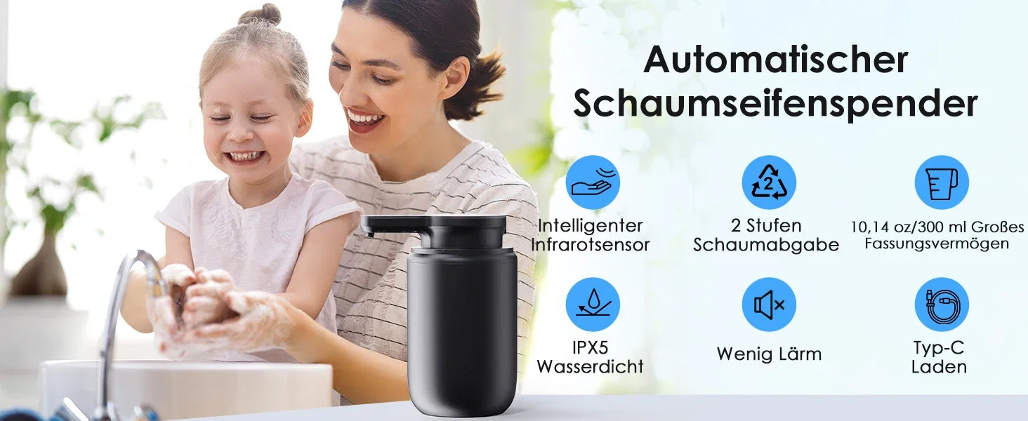 LAOPAO Foam Soap Dispenser Set IPX5 Waterproof USB-C Charging with Sensor Infrared Motion Sensor for Kitchen and Bathroom