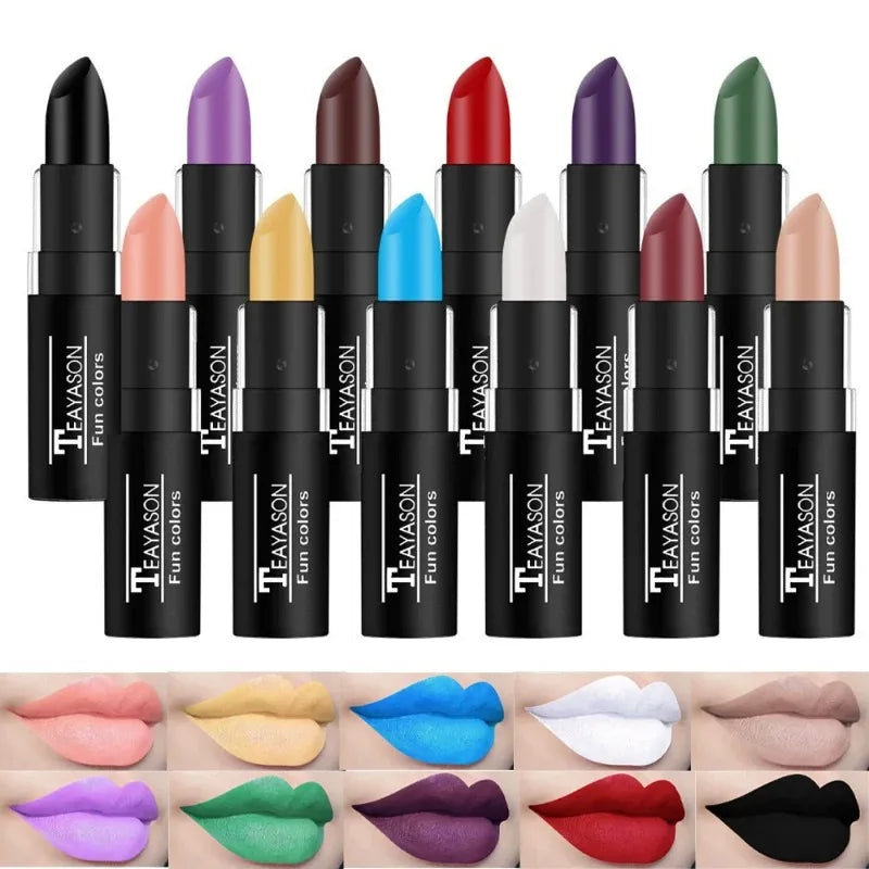 12 Colors Nude Lipstick Matte Velvety Vampire Makeup Punk Black Lip Gloss Smooth Waterproof Lasting Durable Dark Paint Cosmetics