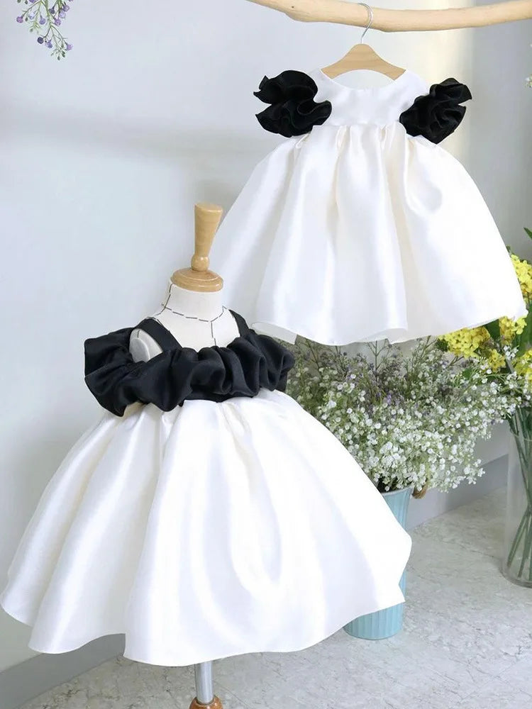 HETISO Girls Party Dresses First Birthday Children's Princess Ball Gown for Wedding Banquet Black White New Year Costume 1-12Y