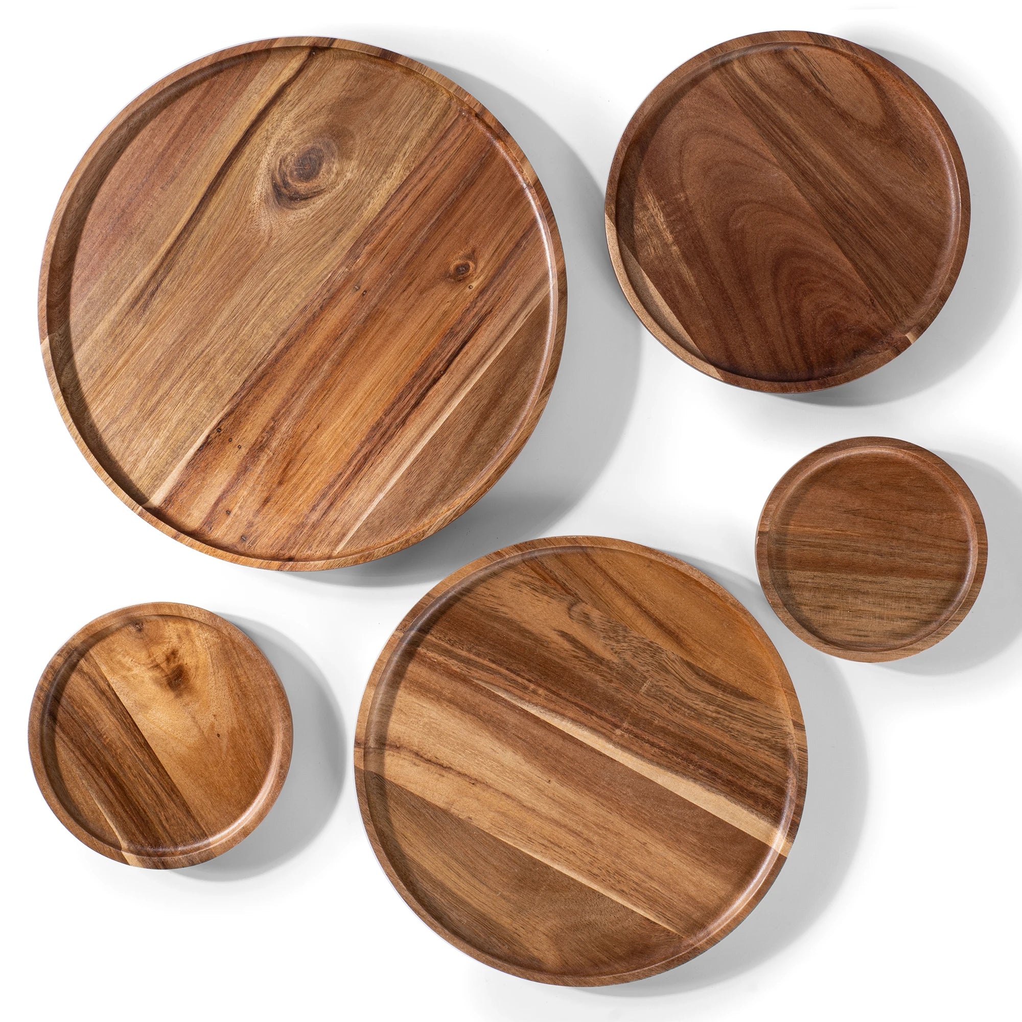 12.5/15/20/25/30cm Round Serving Platter Tray Acacia Wood Pizza Salad Plate Fruit Dessert Tray Bread Cake Container Snacks Dish
