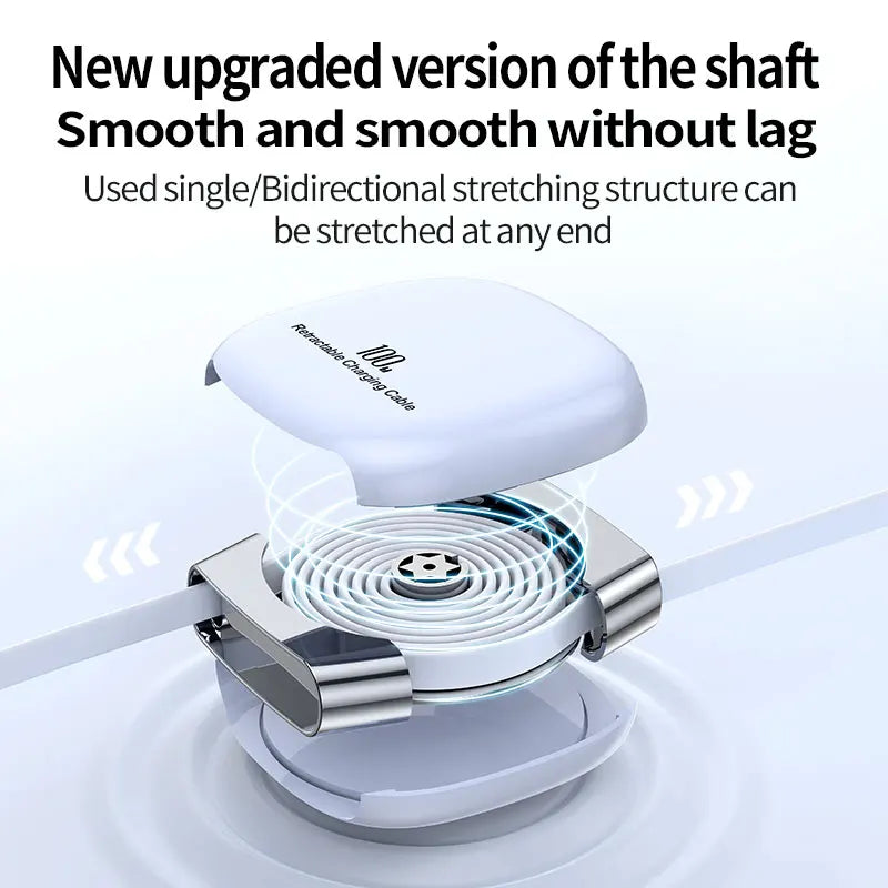 PD 100W Retractable USB-C Fast Charging Cable – iPhone & Android Compatible