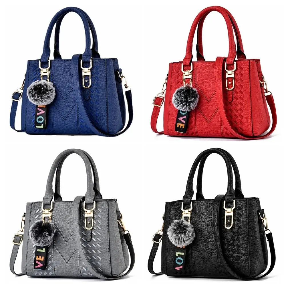 Korea Leather Women Handbag with Keychain Open Pocket Shoulder Bag Large Capacity Casual Messenger Bag Lady