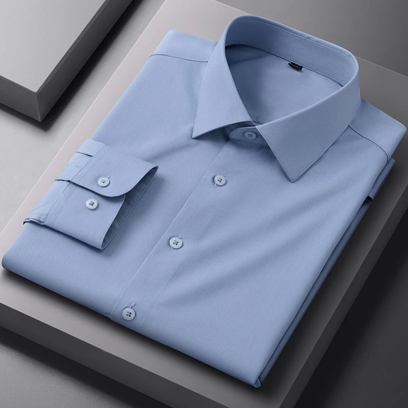 Bamboo Fiber AntiWrinkle Mens Long Sleeve Dress Shirt Slim Fit For Business Professionals
