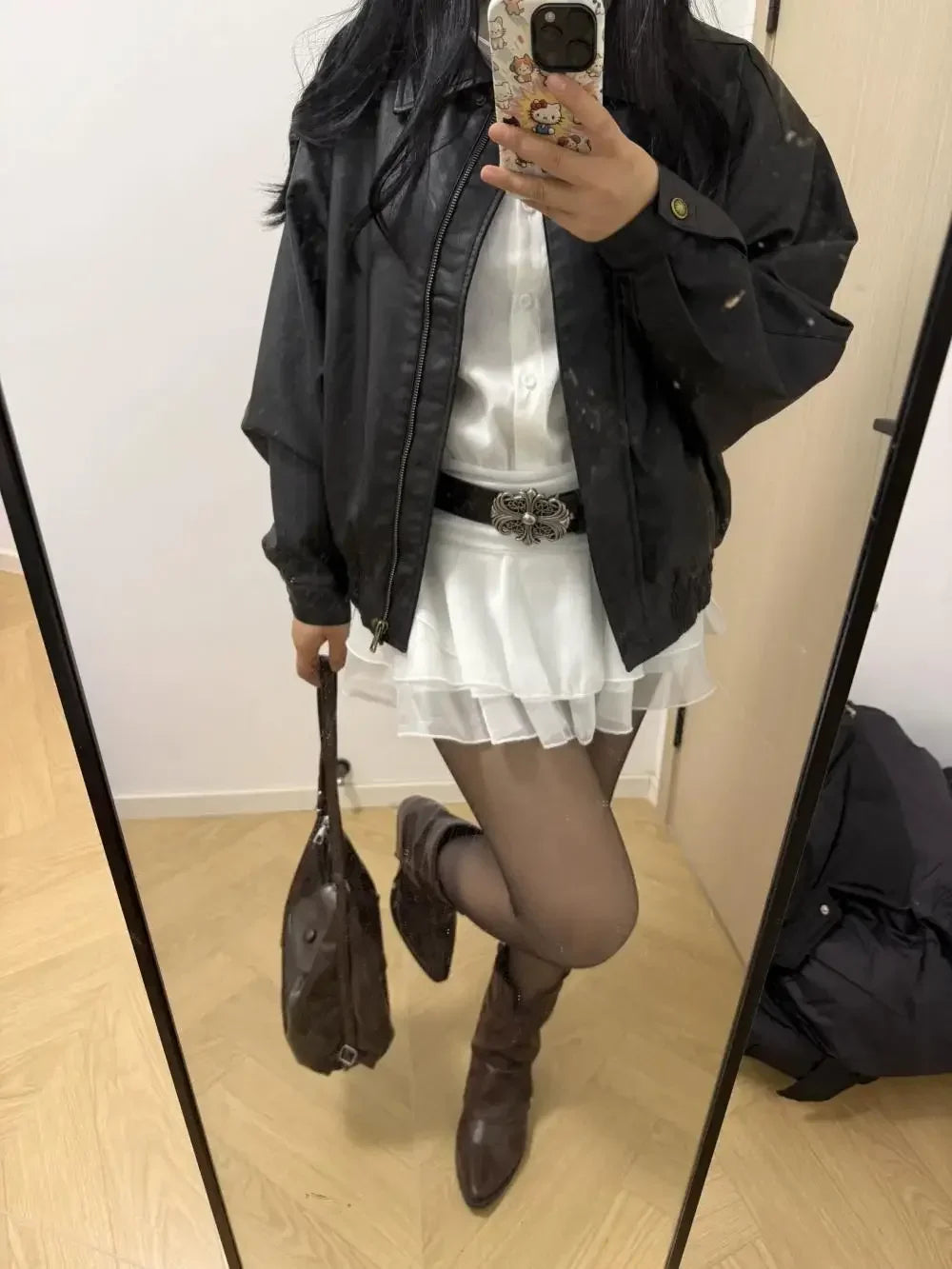Hong Kong-style Denim Belt with Cross Carving & Rivets Niche Subculture Style Versatile Street Waistband for Casual Daily Outfit