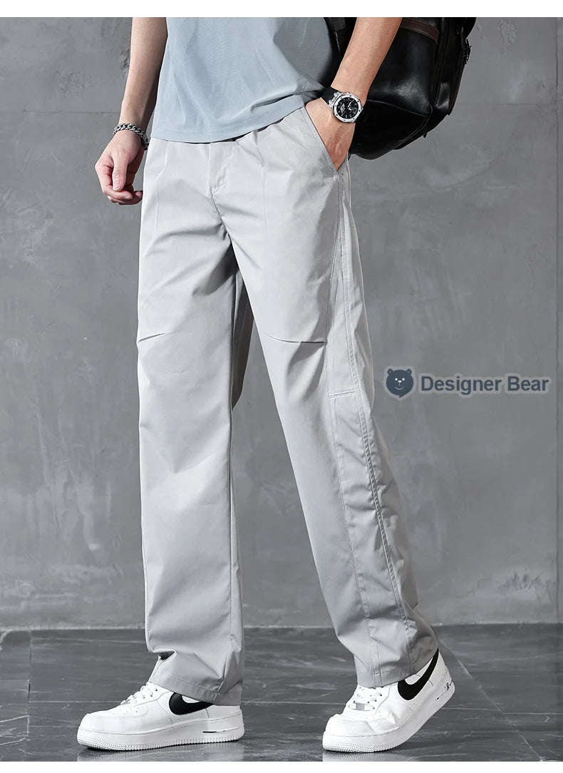 Brand Clothing Spring Summer Thin Men's Casual Straight Trousers Elastic Waist Outdoor Business Solid Color Long Pants Male