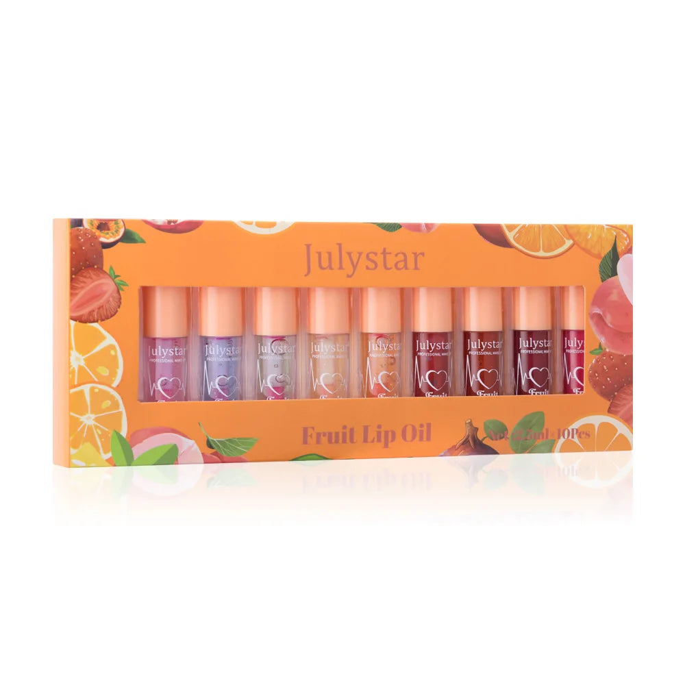 10Color Fruit Flavor Temperature Changing Lip Oil Set Hydrating Glossy Lip Gloss Brightening Water Light Lip Makeup Cosmetic Kit