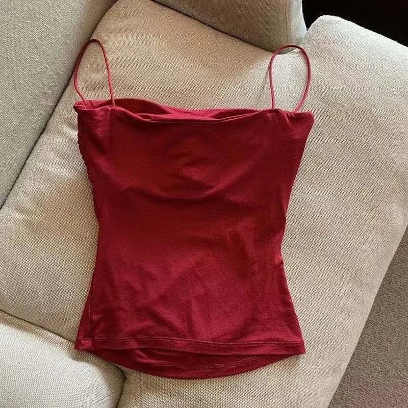 Built In Bra Camisole Tank Top For Women With Medium Stretch Cropped Sleeveless Vest