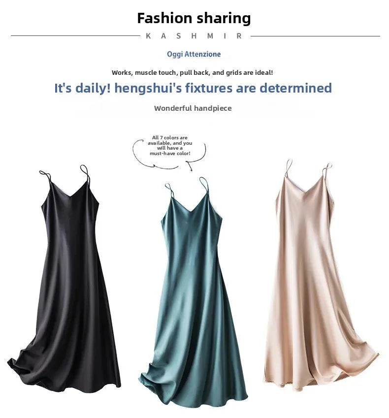 Silk Satin Wrap Dress Women's Base Fashion Spring Summer Beach Holiday Long Dress V-neck Sleeveless Empire Waist Ankle-length