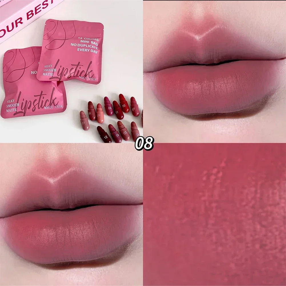 Matte Lipstick Capsule Set 12 Colors Long Lasting Non Fading Perfect Women Gift for Festival Makeup Lip Balm