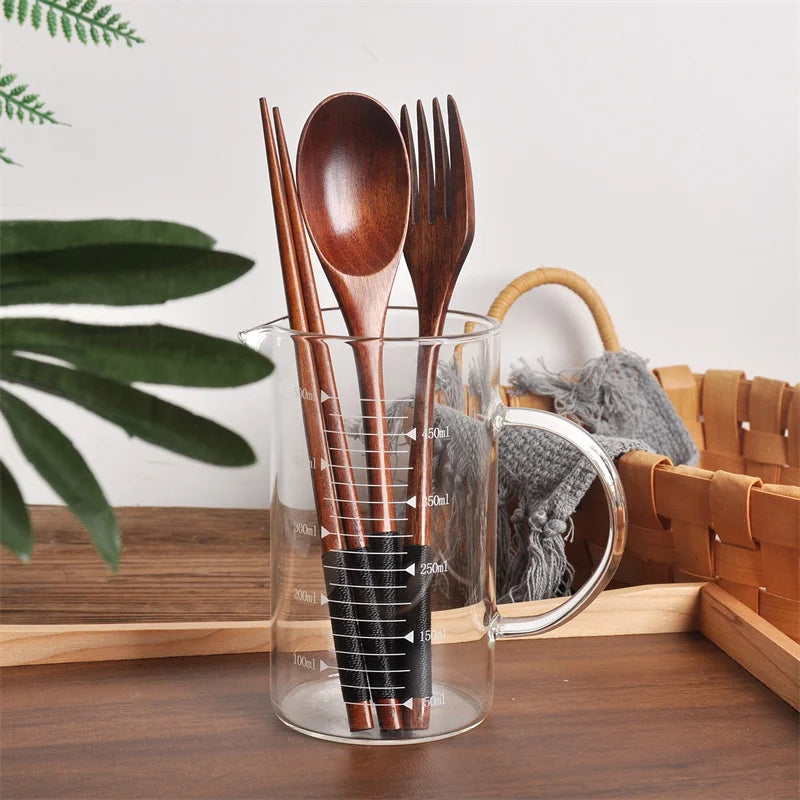 3Pcs Japanese Wooden Reusable Sushi Chopsticks Spoon Cutlery Set Non-slip Travel Dinnerware Suit Tableware Kitchen Tools