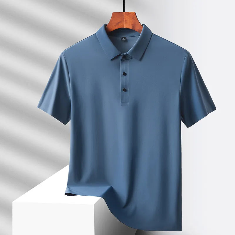 Men's Ice Silk Polo Shirt - Quick-Dry Loose Fit Short Sleeve