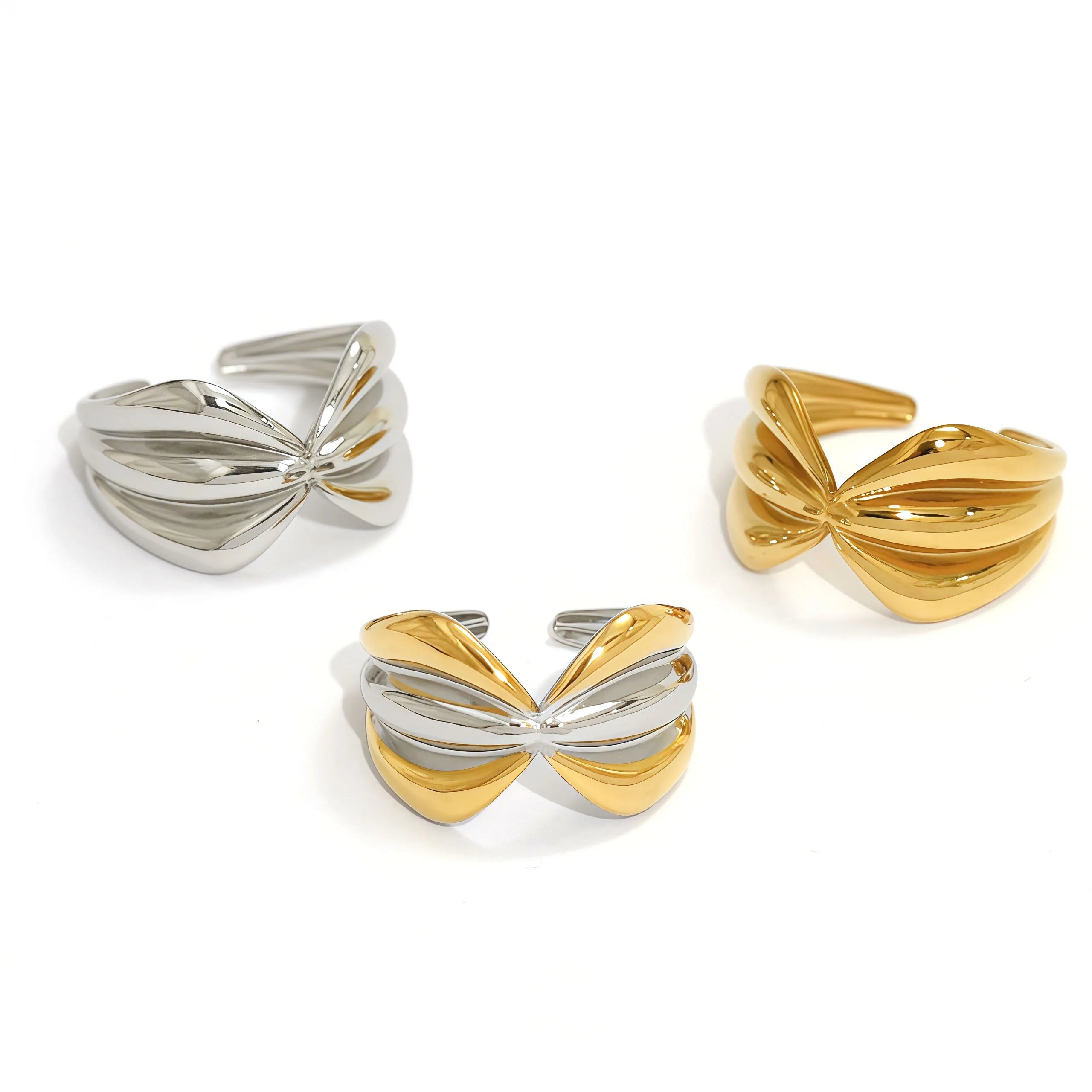 Stainless Steel Open Rings For Women'S 18K Gold Plated Fashion Couple Handmade Irregular Lines Ring Jewelry For Women'S