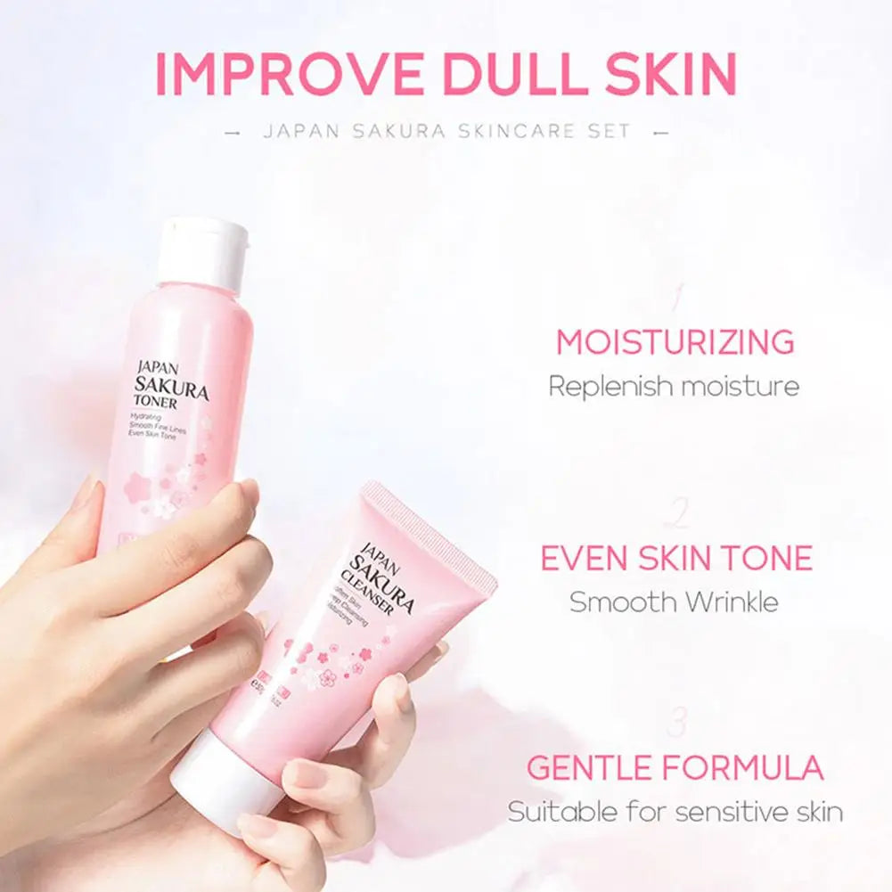 LAIKOU Sakura Skin Care Set - Facial Cleanser, Toner, Serum, Cream