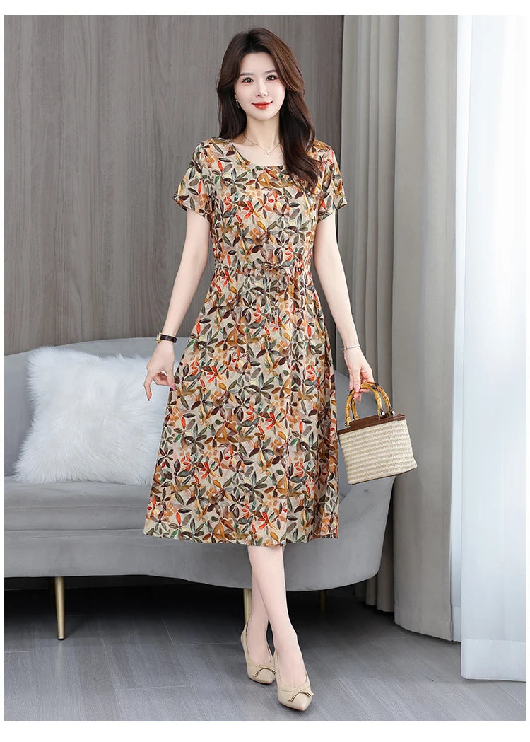 New Elegant Floral Dress  Bohemian plus Size Women Summer Short Sleeve Clothing with Large Hem for Casual Occasions
