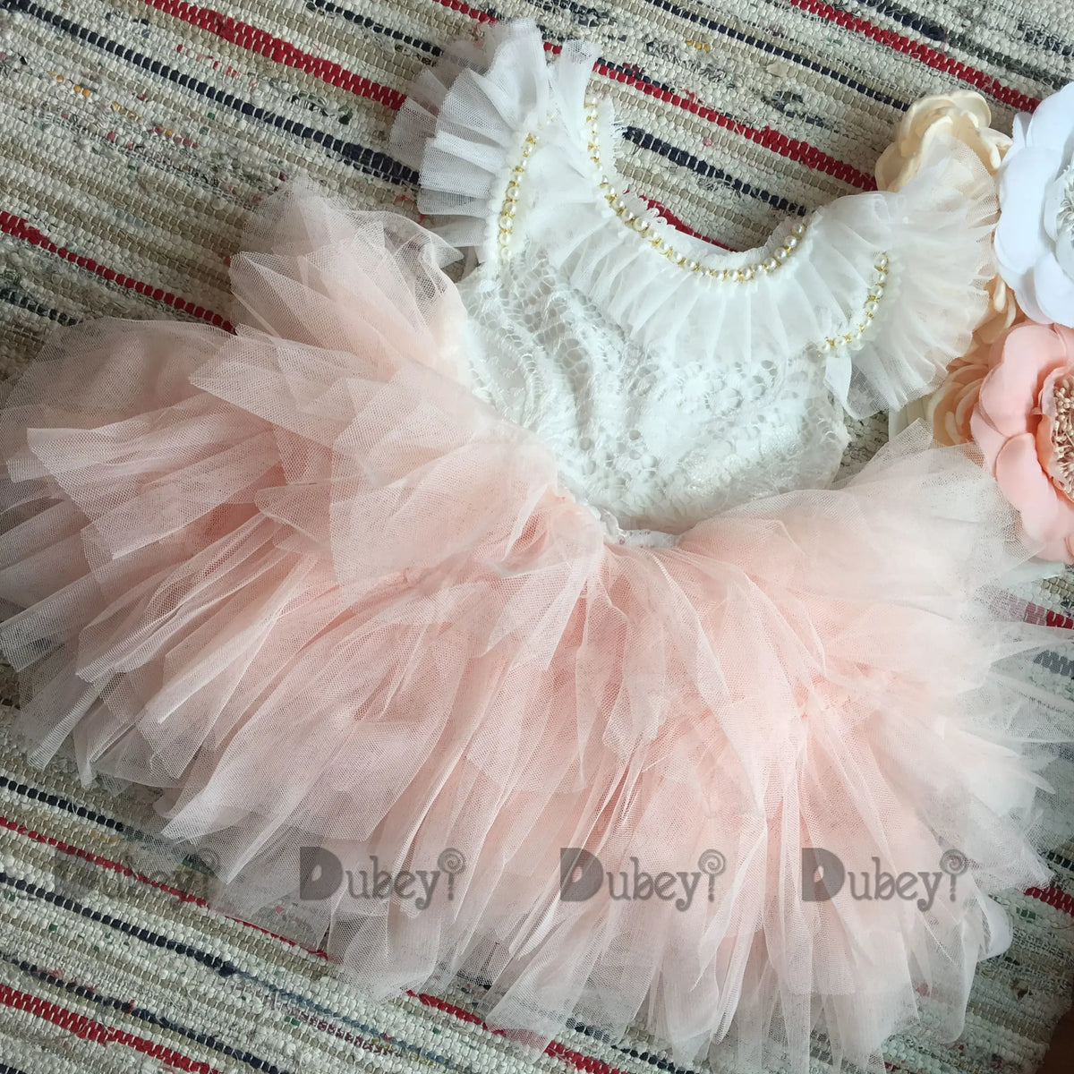 Spanish Toddler Girls Beading Dress for Baby Baptism Dress Birthday Kids Flutter Sleeve Tutu Princess Vestido Clothing