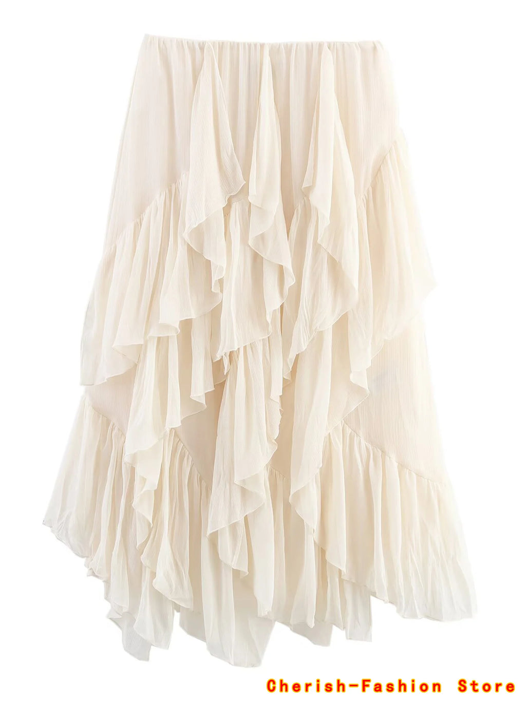 Topenomi Fairy Tierred Ruffled Skirt Women Summer Simple Solid Elastic Waist A-line Long SkirtsK Fashion Versatile Юбка