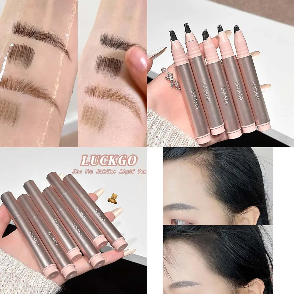 Natural Hair-Like Stroke Liquid Eyebrow & Hairline Pen Multi Forks Outline Wild Eyebrow Easy To Wear Waterproof Makeup Pen