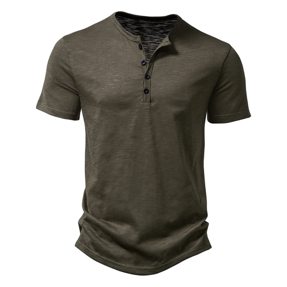 Henley Collar Summer Men Casual Solid Color Short Sleeve T Shirt For Men Polo Men High Qualitymens T Shirts