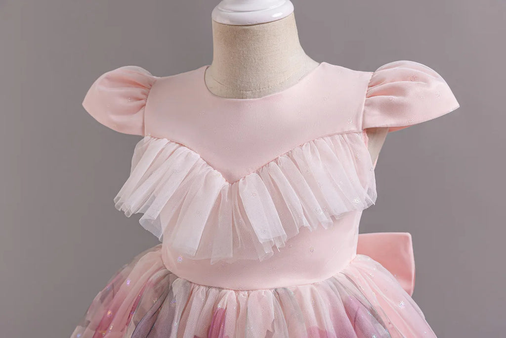HETISO Gradient Floral Princess Dress for Girls Ruffle Lace Elegant Kid's Party Gown Festa Junina Style Ages 4-10 Years