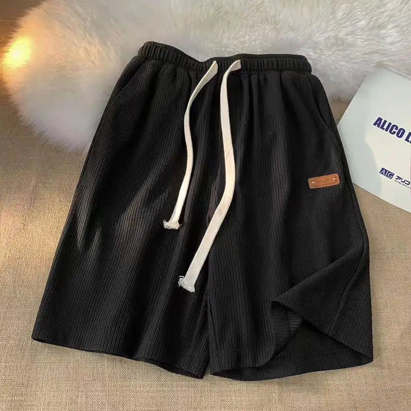 Plus Size Casual Embroidered Waist Orts Men Women'S Summer New Loose Wide Leg Five Pants Hong Kong Sle Comfortable Breathable