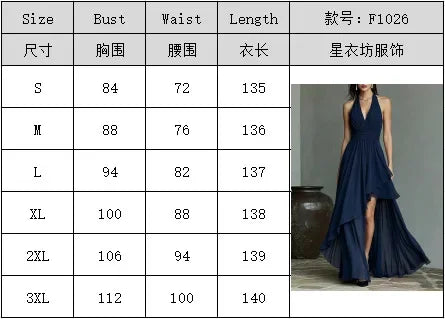New Summer Women Chiffon Evening Gown Halter V‑Neck Backless Waist‑Cinching Formal Dress For Wedding Guest Cocktail Party