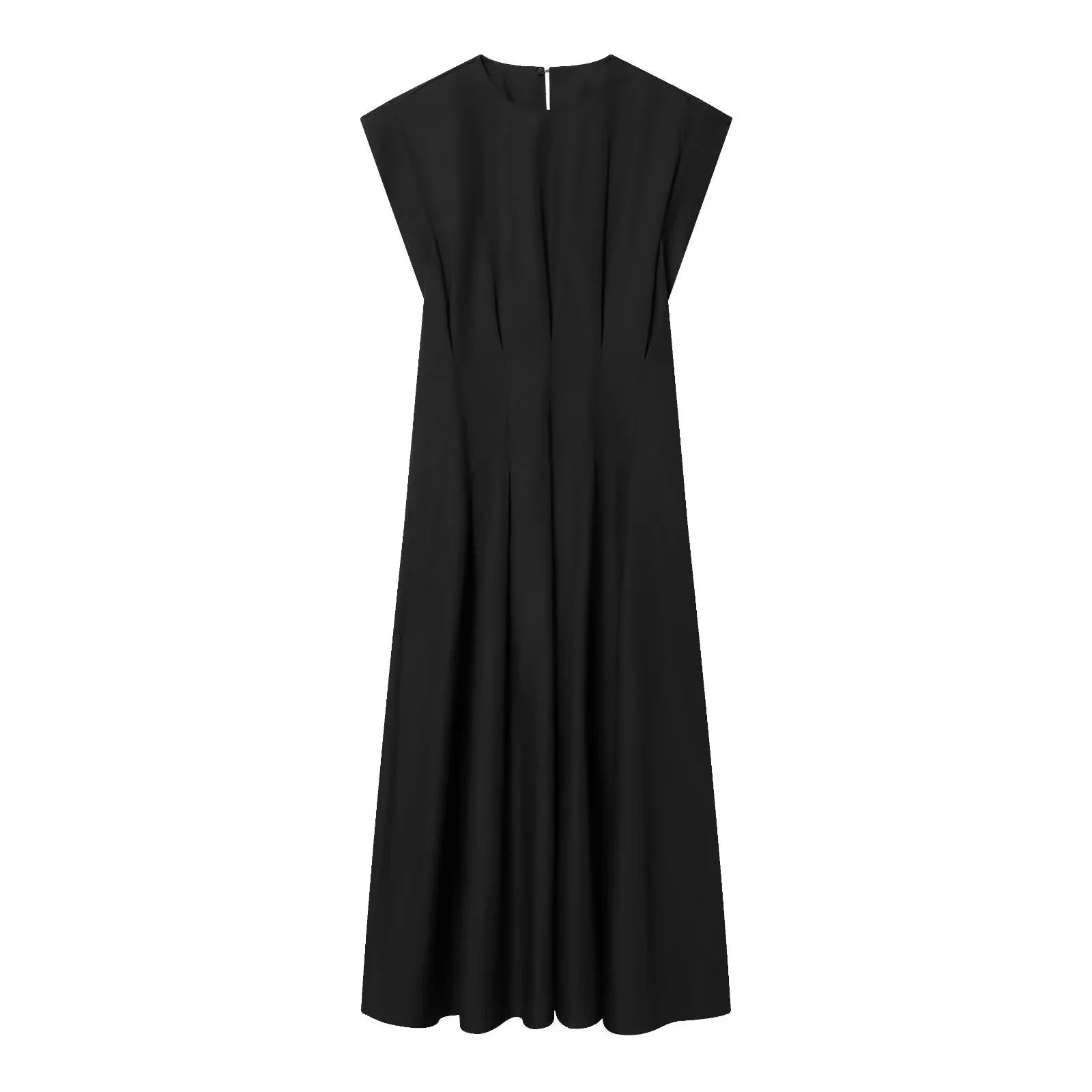 BSAY 2026 Minimalist Solid Color Long Dress Ladies Round Neck Cap Sleeve Waist Flowy A Line Maxi Dress Casual Vacation Sundress