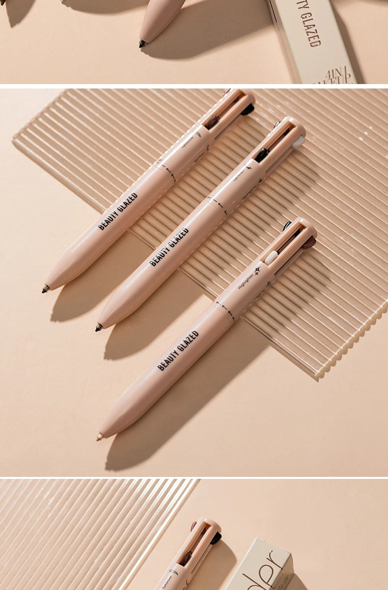 Beauty Glazed Multifunctional Makeup Pencil Eyebrow Pencil Eyeliner Lip Liner Highlighter 4 In 1 Makeup Ballpen Matte Finish