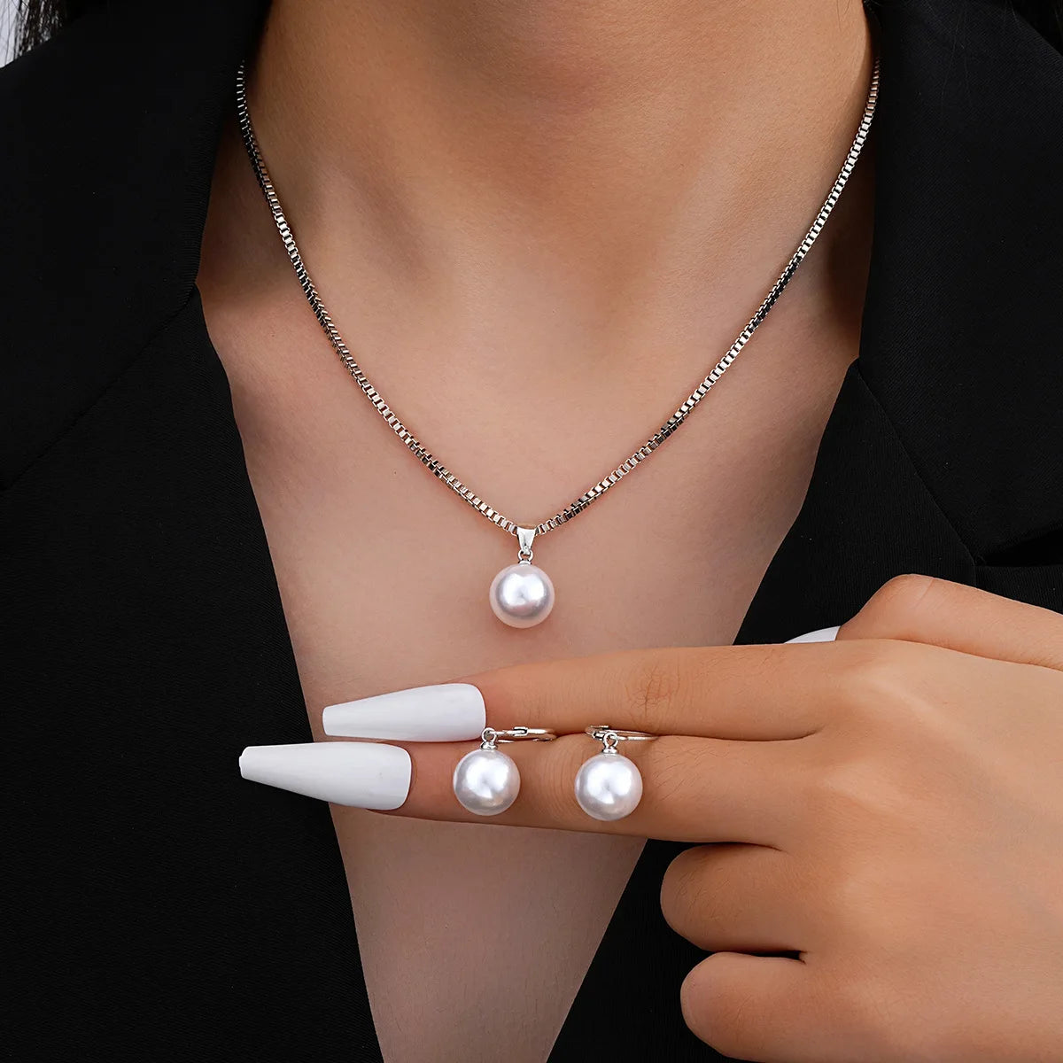 Fashion Pearl Jewelry Set For Women'S Dangle Earrings Pendant Necklace Dainty Daily Wear Outfit Accessories