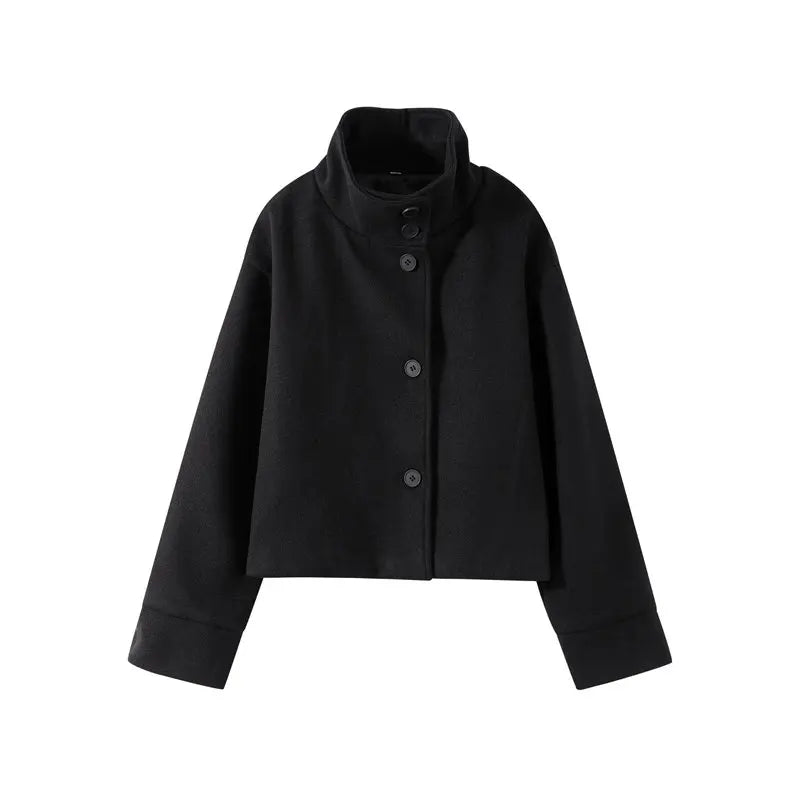 Stand Collar Women Winter Woolen Coat 2025 Spring Single Breasted Loose Female Long Sleeve Jacket Office Lady Street Short Coats