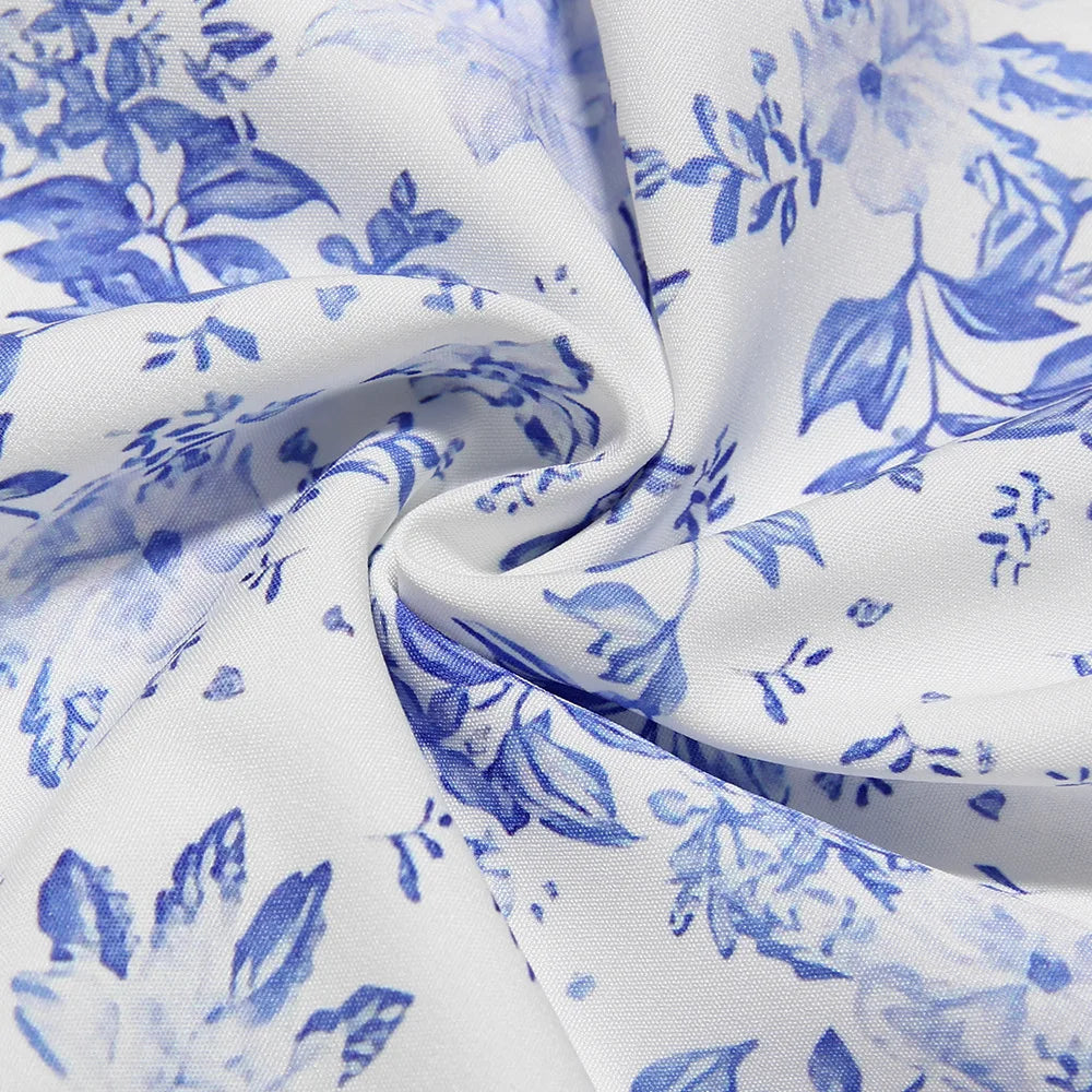 2026 Women's Summer Floral Print Dresses Sweet Elegant Midi Holiday Dress Casual Slit Blue Lace Up Dresses