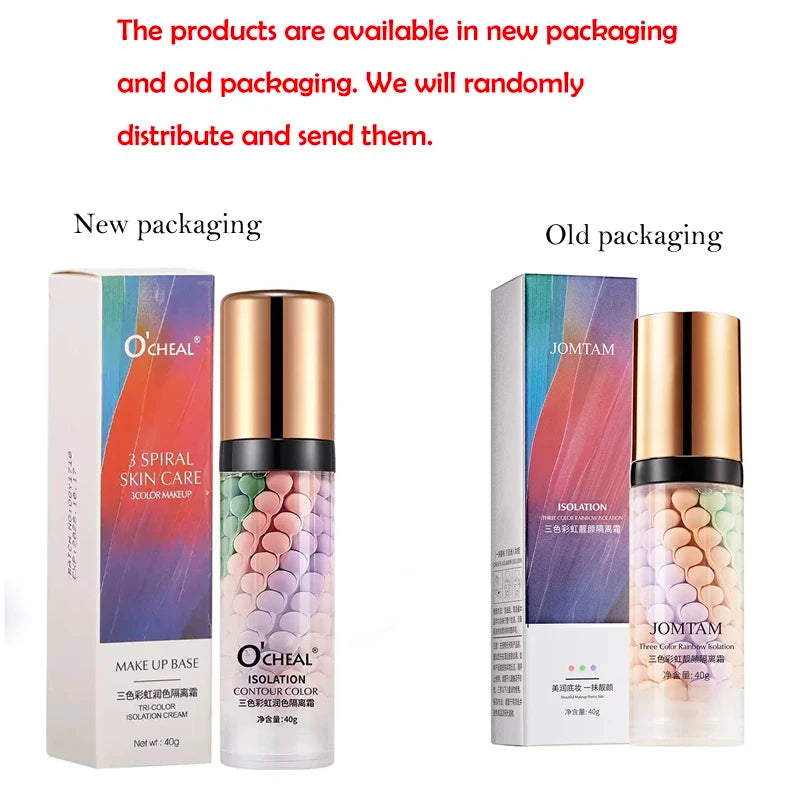 Face Makeup Primer Tri-Color Cream Contour Color Isolation Waterproof Makeup Foundation Natural Makeup Base Cream 40G