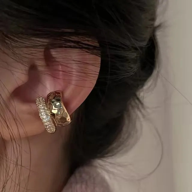 New Trending Zircon Double-Layer Ear Cuff No Piercing Earring Punk Metal Geometric Ear Clip For Women'S Y2K Jewelry 2024