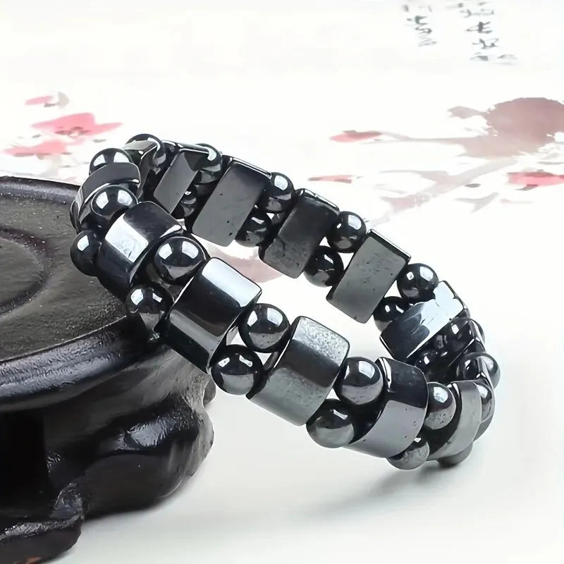 A Black Gallstone Magnetic Bracelet for Men and Women, the Same Magnetic Energy Bracelet with Double Row Bead Magnetic Bracelet
