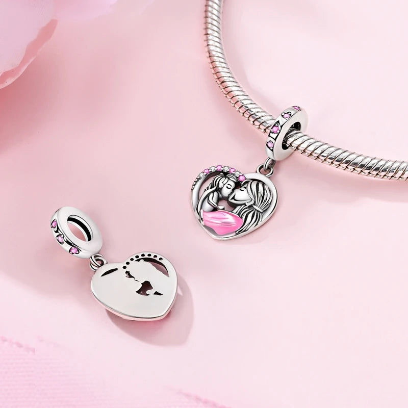 925 Sterling Silver Heart Charm Bead With Zircon Accent, GDTC Certified Fine Jewelry Gift For DIY Bracelet Makers