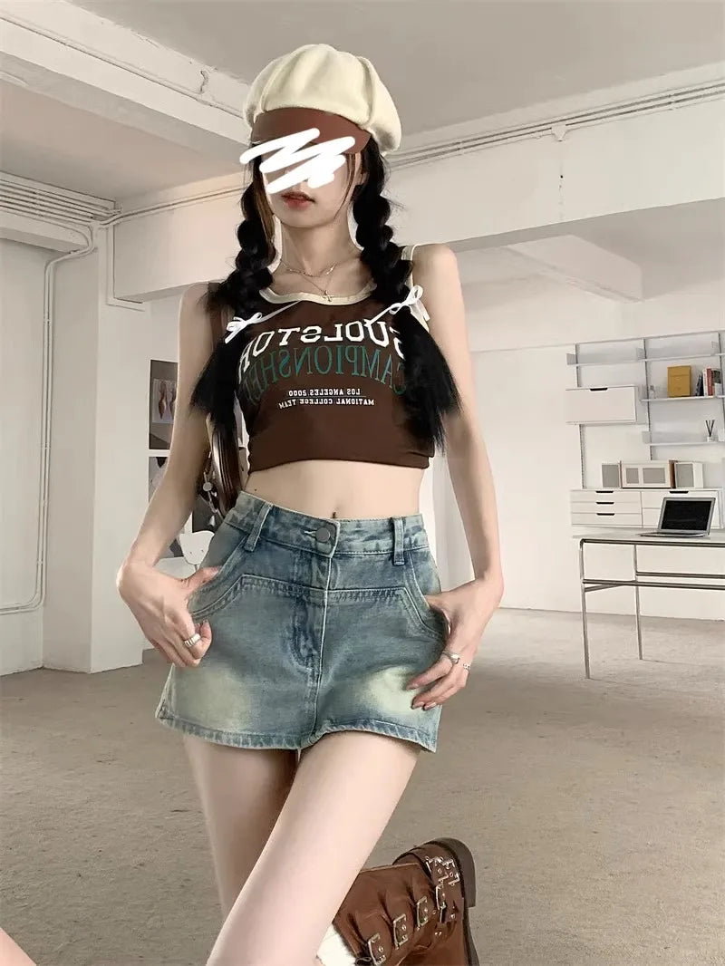 American Style Retro High Waist Denim  Skirt for Women Summer 2026 plus Size Hiding Hip Sexy Girl Short Skirt Pants