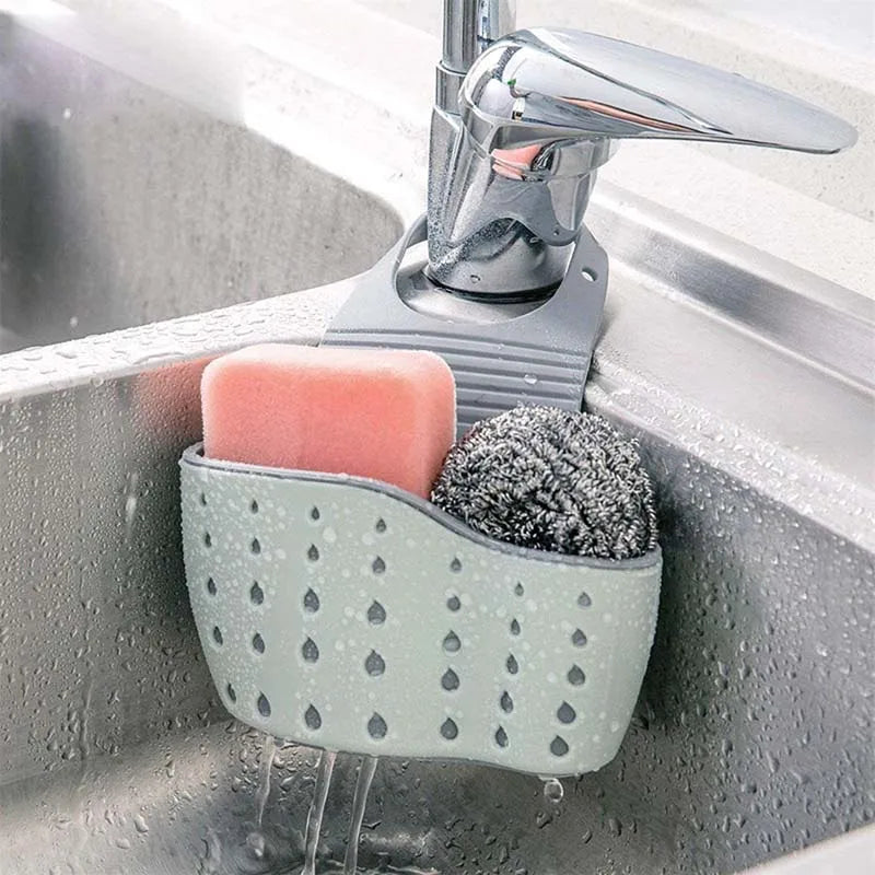 Cesta Colgante Escurridor para Fregadero Ajustable Accesorios de Cocina Bolsa de Goma para Fregadero Estante para Jabón Esponja Soporte para Grifo para Baño 1PC