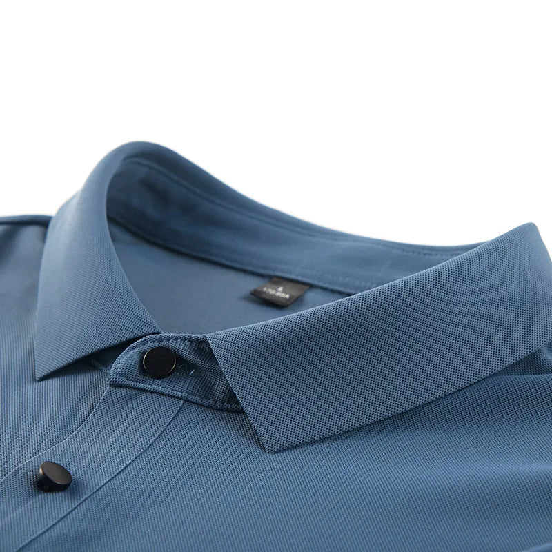 2024 Summer New High-End Mesh Ice Silk Short-Sleeved T-Shirt Men's Shirt Collar Purple Khaki Green Solid Color Slip Polo