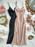 2 Piece Women's Nightgown Set Cowl Neck Spaghetti Strap Long Side Slit Pajamas Solid Color Elegant Dress